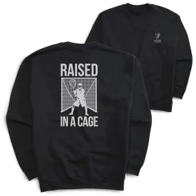 Guys Lacrosse Crewneck Sweatshirt - Raised In A Cage (Back Design) 